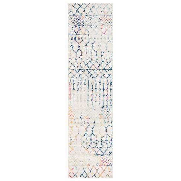 SAFAVIEH Tulum Glen Moroccan Geometric Runner, 2' x 21', Ivory/Blue