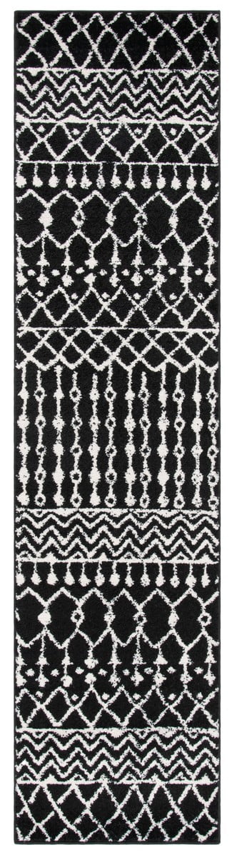 Boho-Chic Black and Ivory Moroccan-Inspired 2' x 5' Synthetic Area Rug