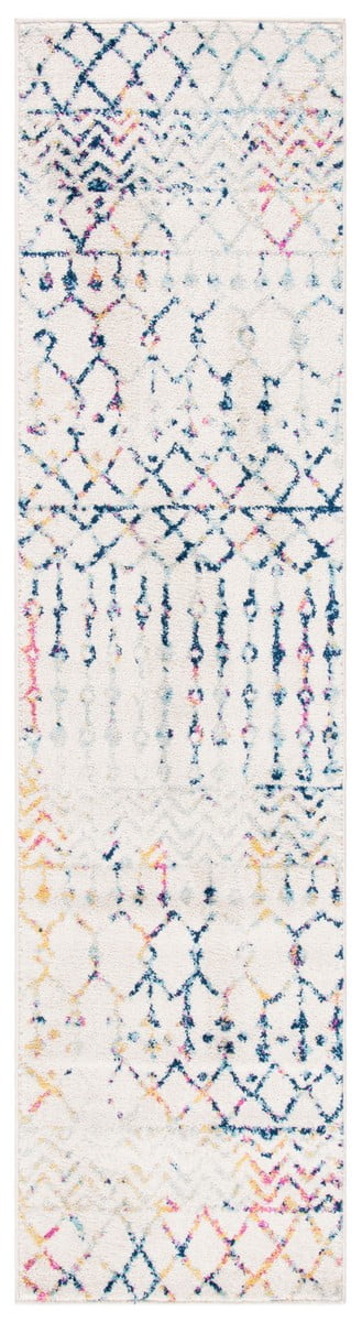 SAFAVIEH Tulum Glen Moroccan Geometric Runner, 2' x 5', Ivory/Blue