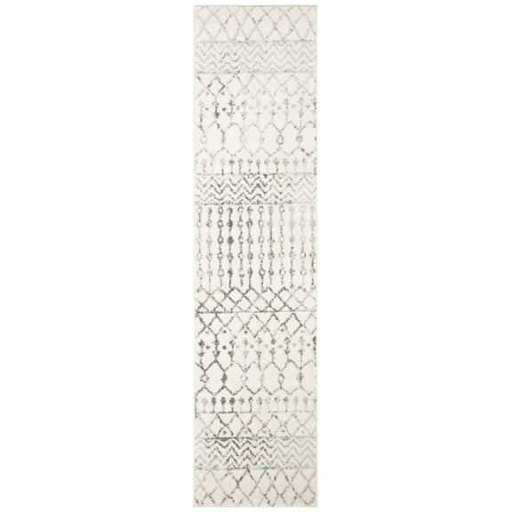SAFAVIEH Tulum Glen Moroccan Geometric Runner Rug, Ivory/Grey, 2' x 15'