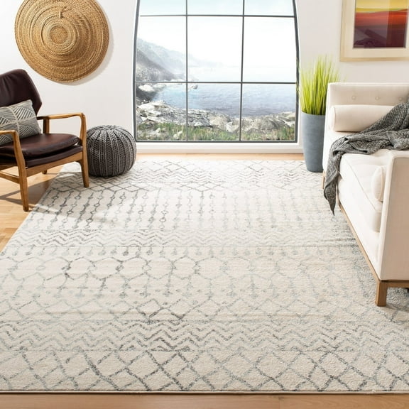 SAFAVIEH Tulum Glen Moroccan Geometric Runner Rug, Ivory/Grey, 2' x 8'