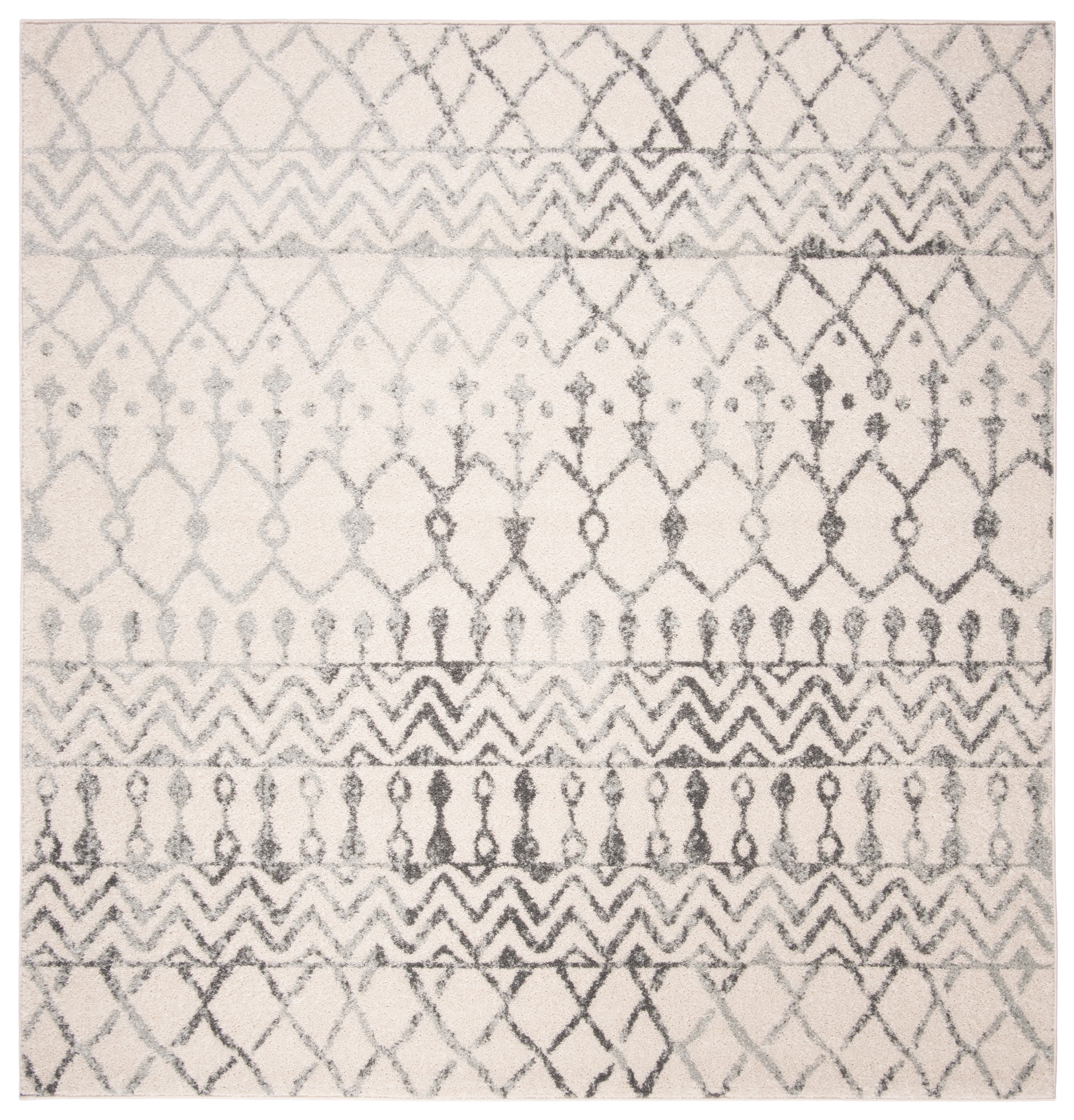 Ivory and Grey 3' x 3' Square Stain-Resistant Synthetic Area Rug