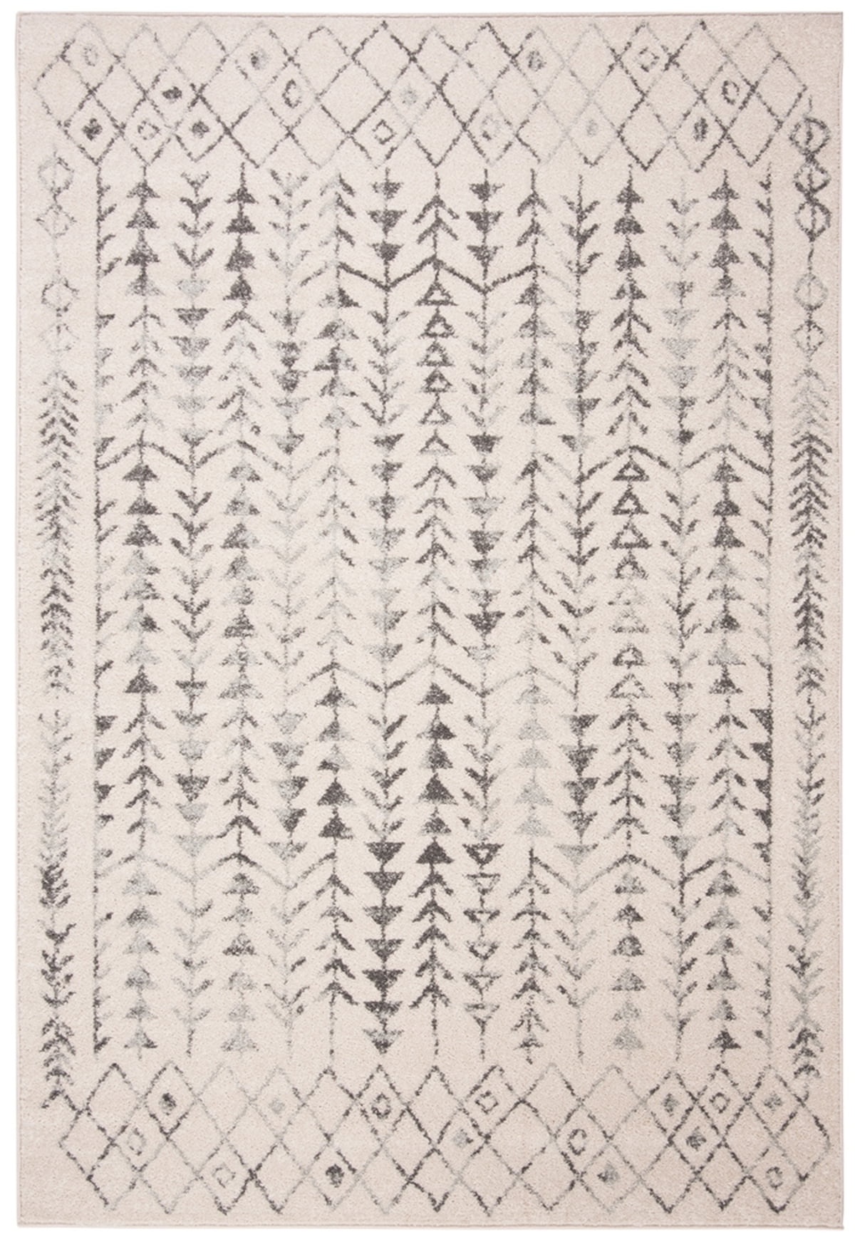 Ivory and Gray Hand-Knotted Synthetic Area Rug
