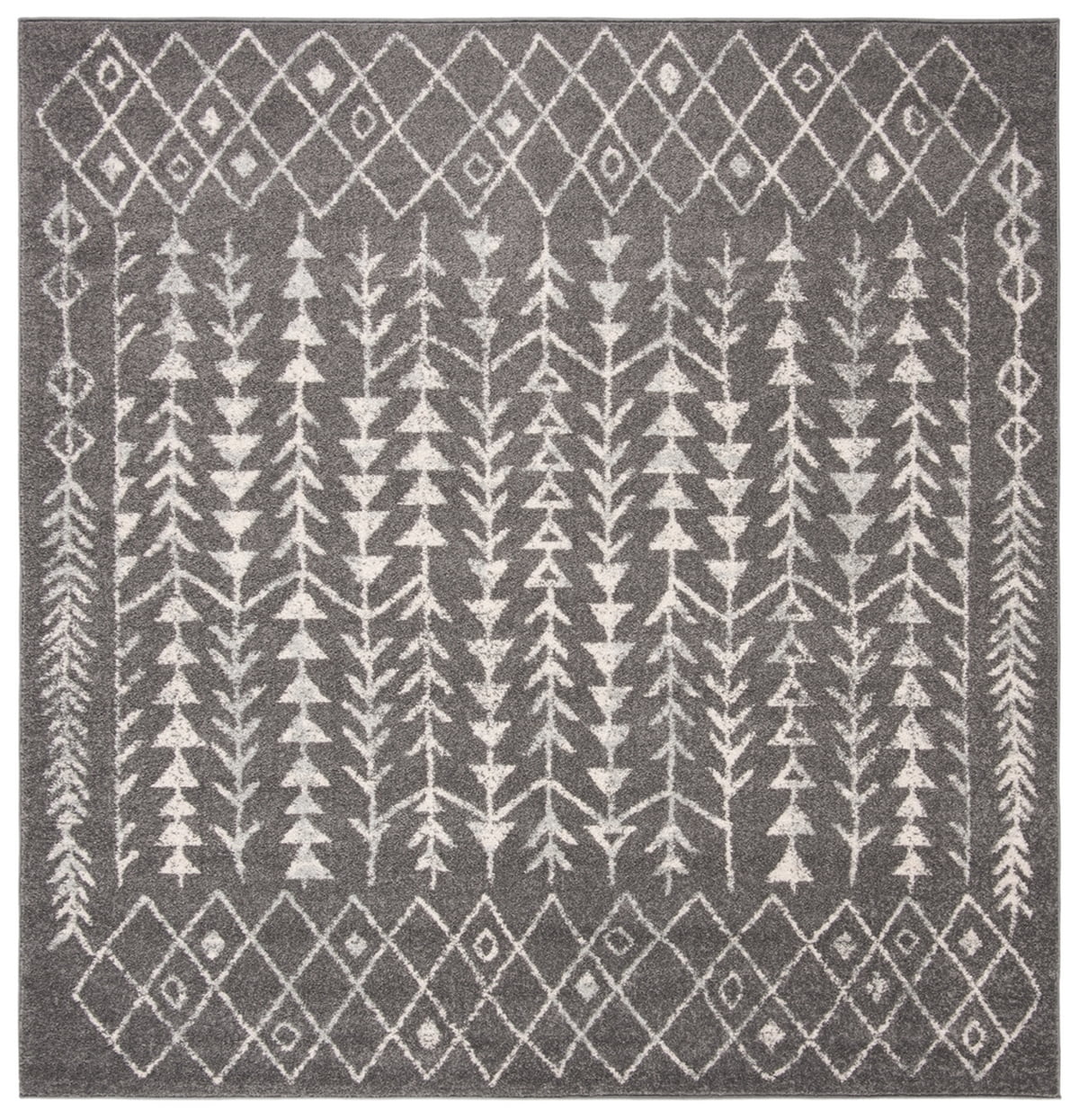 Ivory and Dark Grey Hand-knotted Square Area Rug
