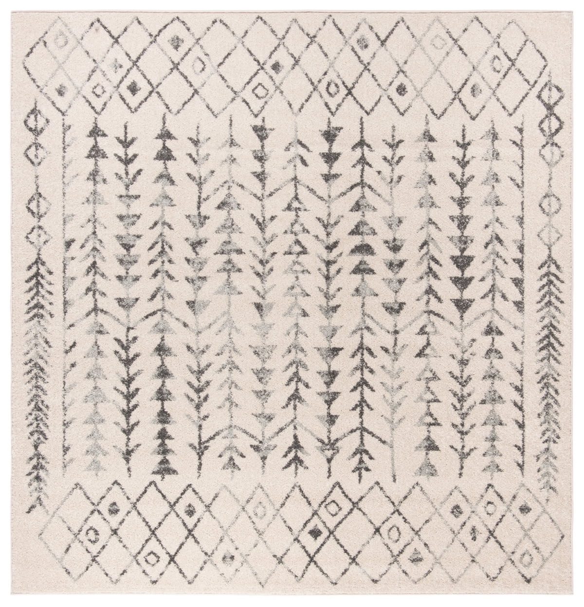 Ivory and Gray 5' Square Synthetic Easy Care Area Rug