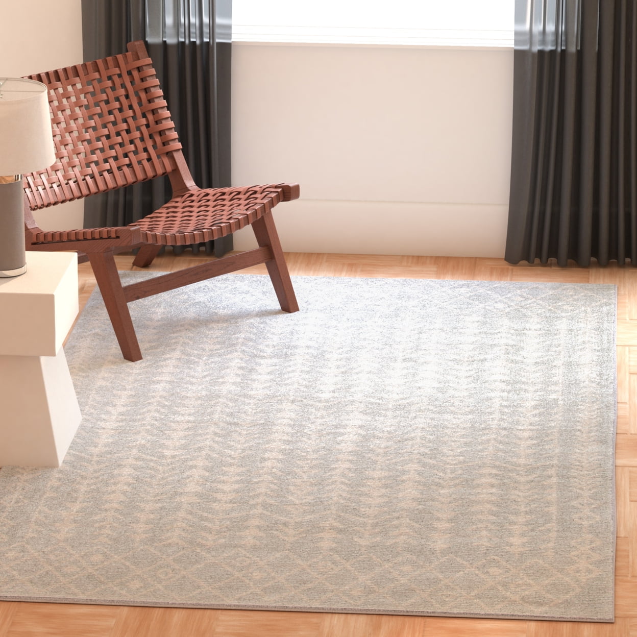 SAFAVIEH Tulum Goddard Moroccan Geometric Area Rug, 6'7" x 6'7" Round, Light Grey/Ivory