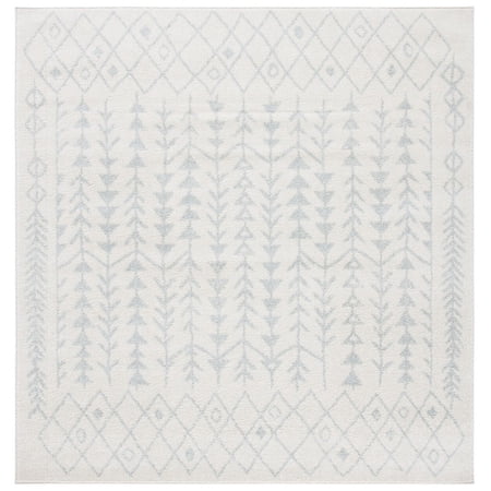 SAFAVIEH Tulum Goddard Moroccan Geometric Area Rug, 6'7" x 6'7" Square, Ivory/Light Grey