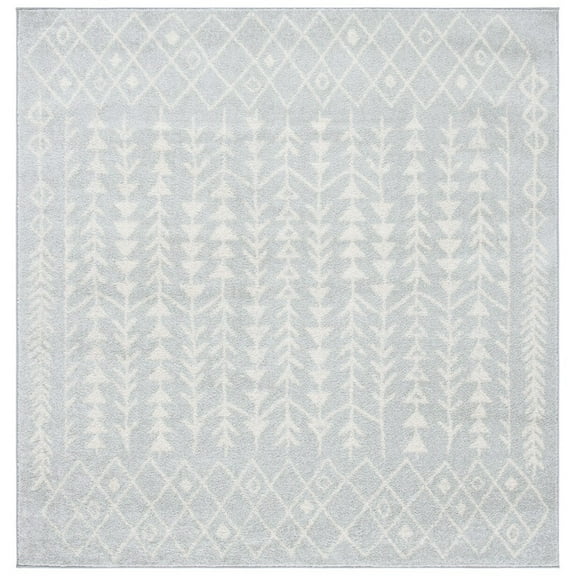 SAFAVIEH Tulum Goddard Moroccan Geometric Area Rug, 6'7" x 6'7" Square, Light Grey/Ivory