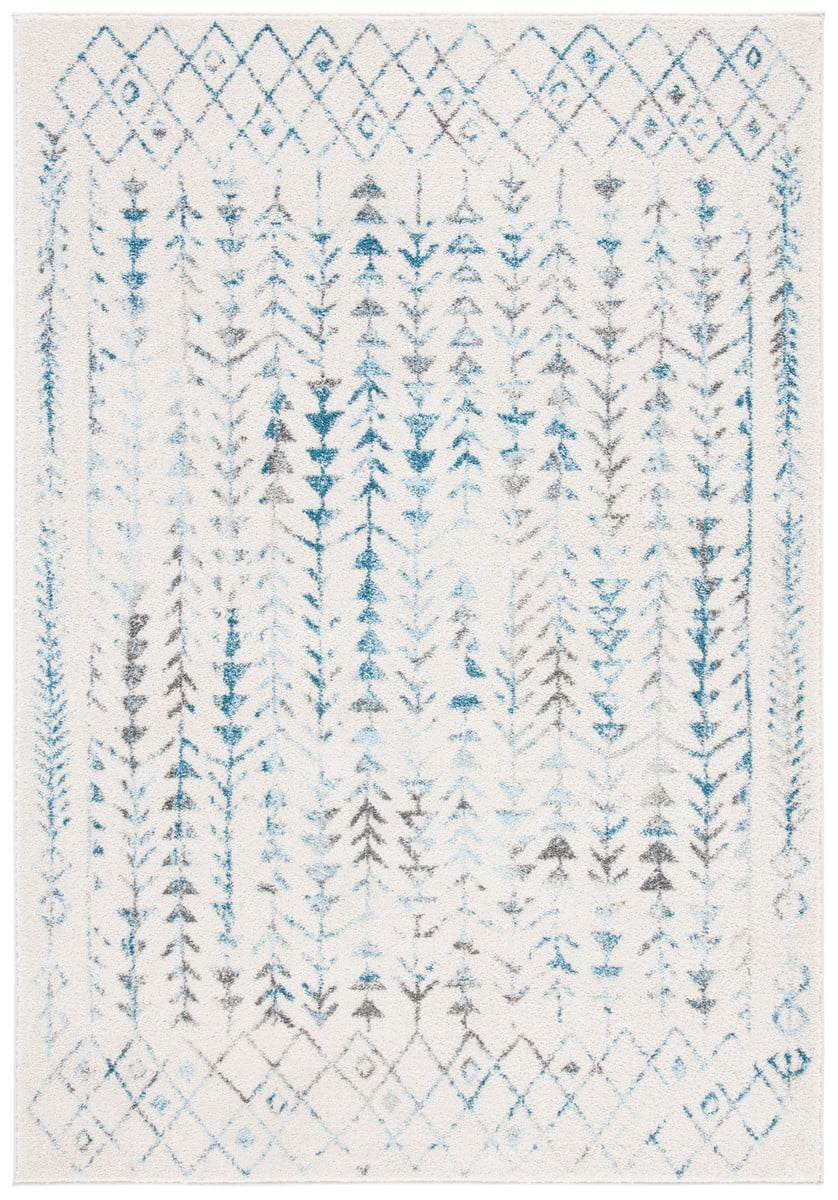 Ivory & Turquoise Boho-Chic 9' x 12' Hand-Knotted Synthetic Area Rug