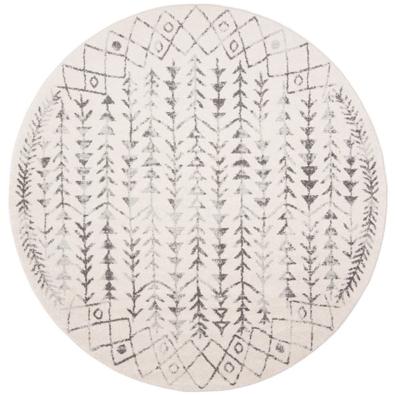 SAFAVIEH Tulum Goddard Moroccan Geometric Area Rug, 9' x 9' Round, Ivory/Grey