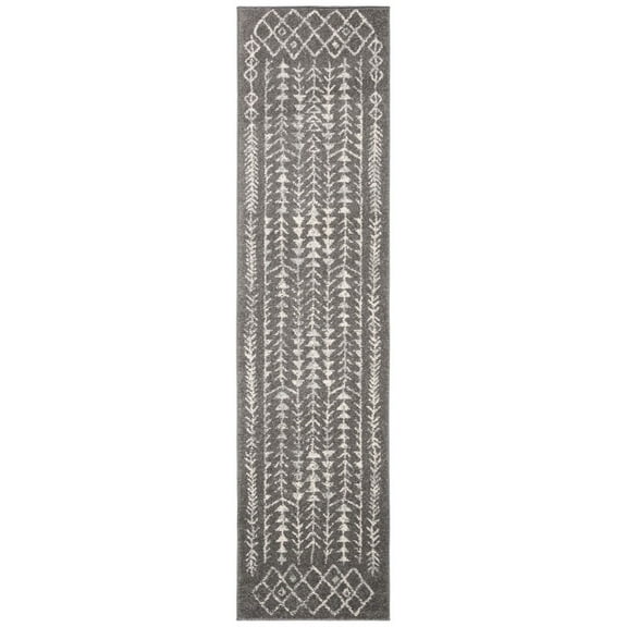 SAFAVIEH Tulum Goddard Moroccan Geometric Runner, 2' x 10', Dark Grey/Ivory