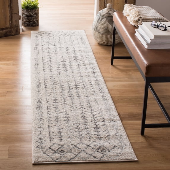 SAFAVIEH Tulum Goddard Moroccan Geometric Runner Rug, Ivory/Grey, 2' x 8'