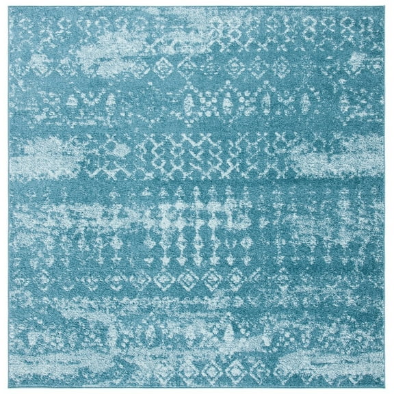 SAFAVIEH Tulum Herbert Distressed Southwestern Area Rug, 6'7" x 6'7" Square, Turquoise/Blue