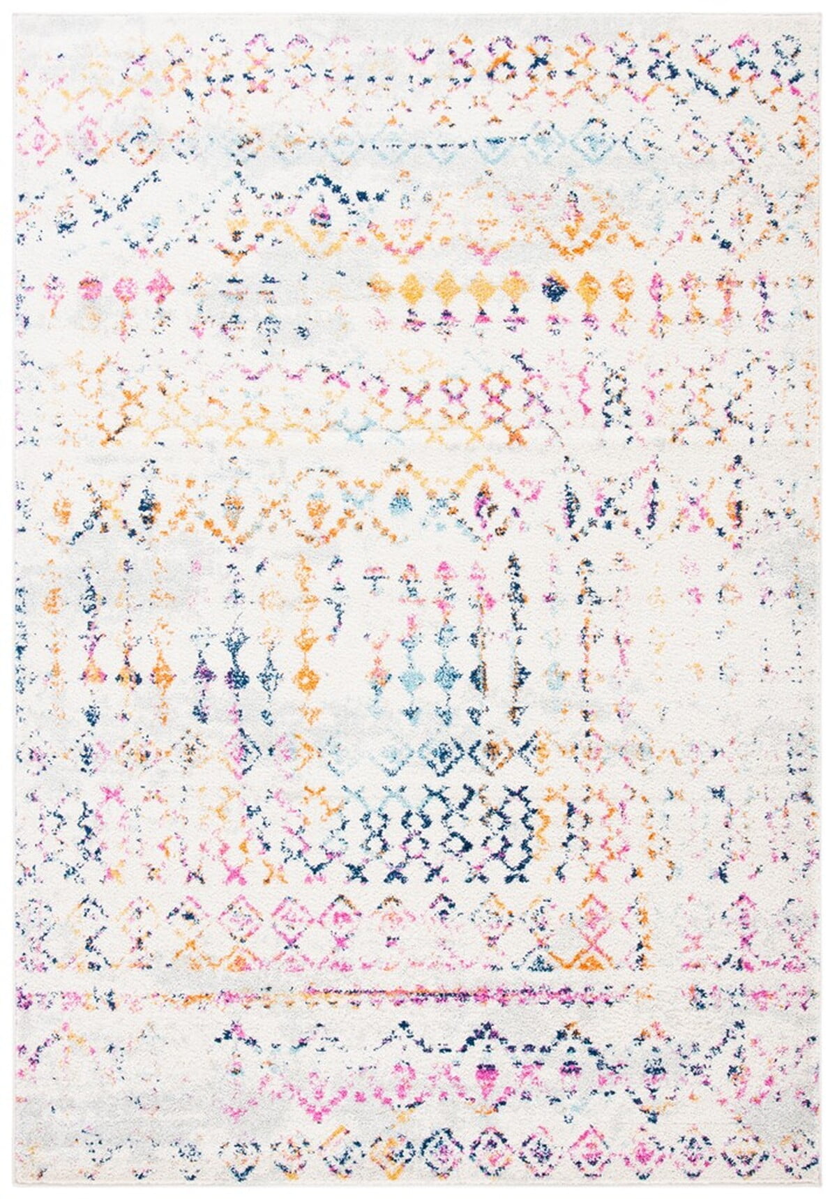 Ivory Gold Boho-Chic Hand-Knotted Area Rug, 8' x 10', Synthetic Easy Care