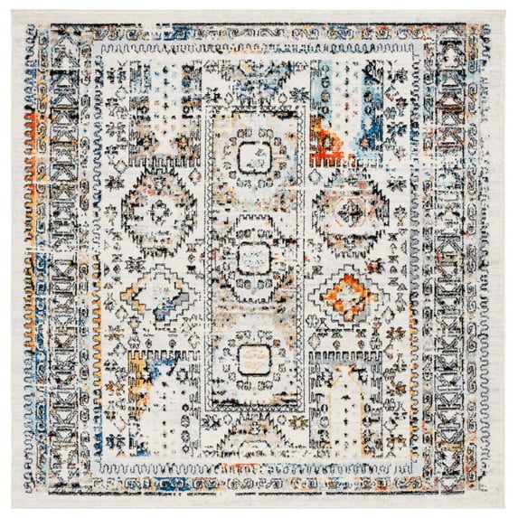 SAFAVIEH Tulum Igor Oriental Area Rug, Ivory Grey/Blue Rust, 6'7" x 6'7" Square