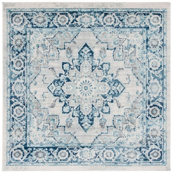 SAFAVIEH Tulum Izabelle Traditional Area Rug, 6'7" x 6'7" Square, Ivory/Blue