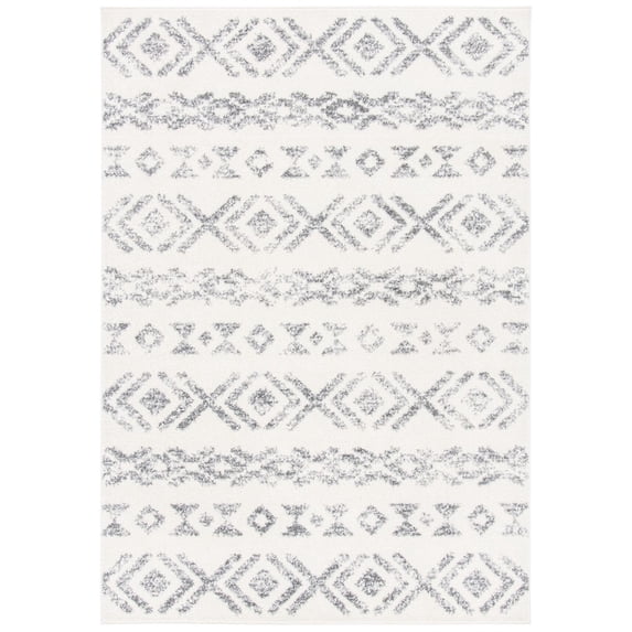 SAFAVIEH Tulum Jepson Distressed Geometric Area Rug, 6'7" x 8'7", Ivory/Grey