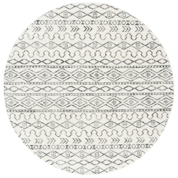 SAFAVIEH Tulum Kade Distressed Geometric Area Rug, Ivory/Grey, 6'7" x 6'7" Round