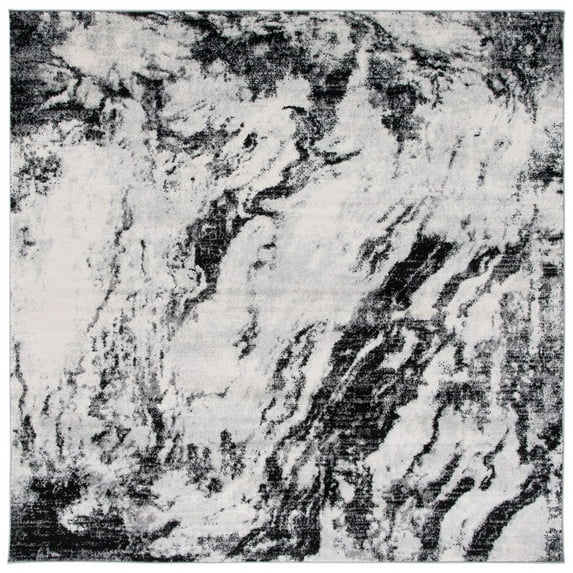 SAFAVIEH Tulum Kasandra Abstract Area Rug, 6'7" x 6'7" Square, Ivory/Black