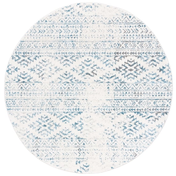 SAFAVIEH Tulum Lakisha Distressed Southwestern Area Rug, 10' x 10' Round, Ivory/Turquoise