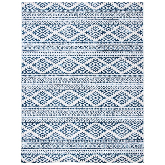 SAFAVIEH Tulum Lakisha Distressed Southwestern Area Rug, 10' x 13', Ivory/Navy