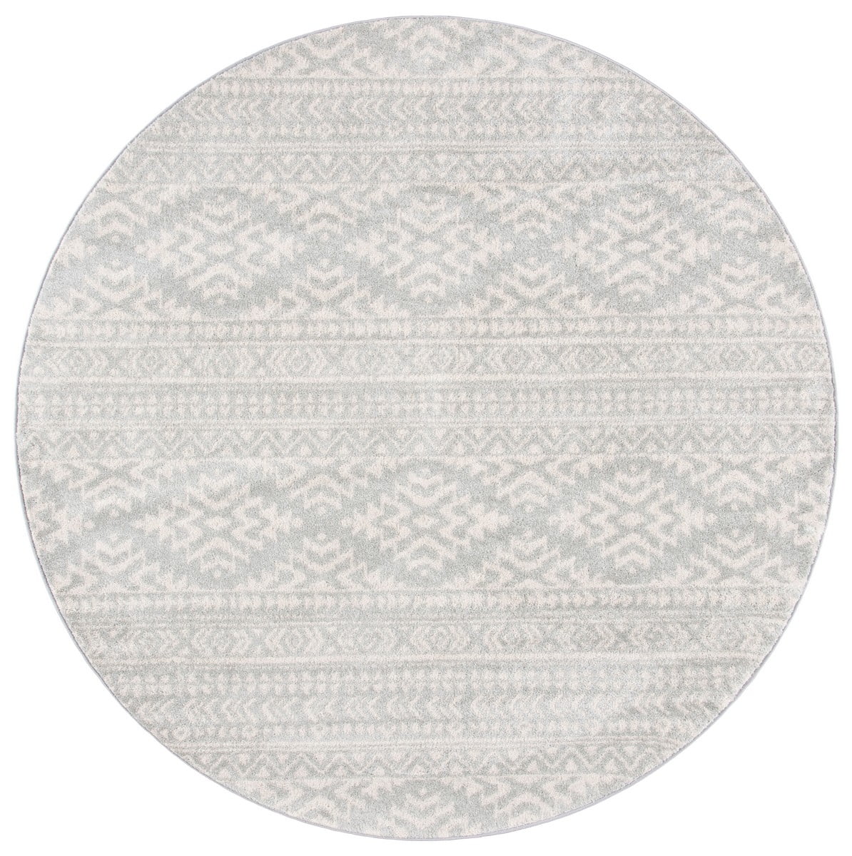 SAFAVIEH Tulum Lakisha Distressed Southwestern Area Rug, 11' x 11' Round, Light Grey/Ivory