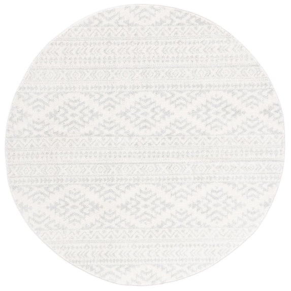 SAFAVIEH Tulum Lakisha Distressed Southwestern Area Rug, 12' x 12' Round, Ivory/Light Grey