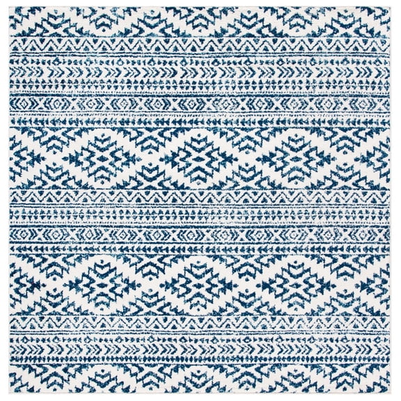 SAFAVIEH Tulum Lakisha Distressed Southwestern Area Rug, 3' x 3' Square, Ivory/Navy