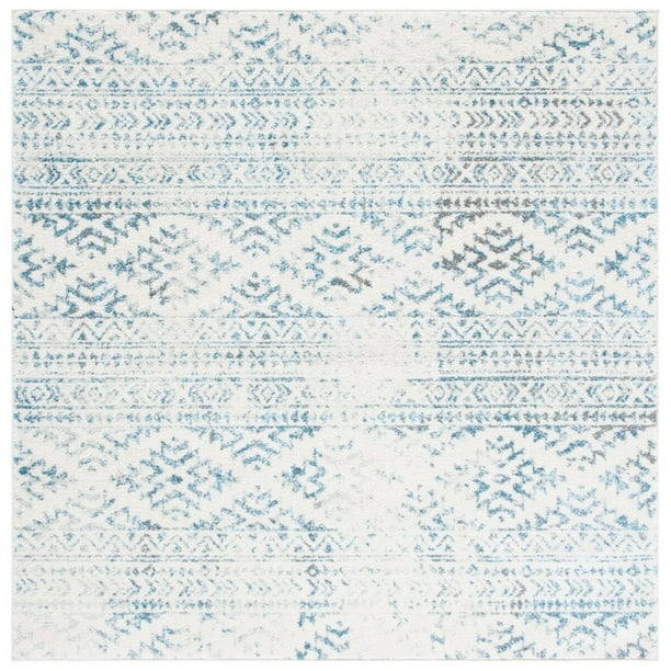 SAFAVIEH Tulum Lakisha Distressed Southwestern Area Rug, 3' x 3' Square, Ivory/Turquoise