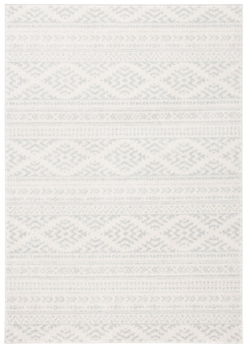 Ivory and Light Grey Hand-Knotted Synthetic 3x5 Area Rug