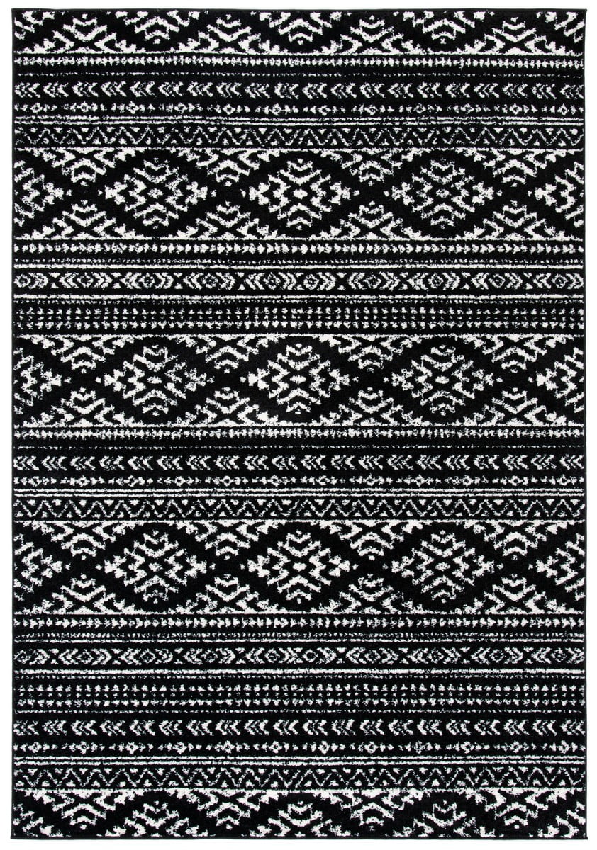 Modern Geometric 4' x 6' Black/Ivory Synthetic Area Rug