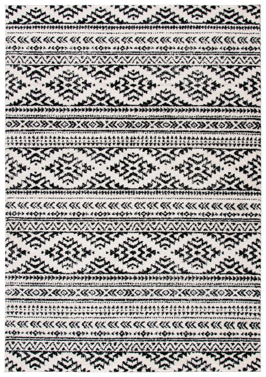 Ivory and Black Geometric 4' x 6' Hand-knotted Area Rug