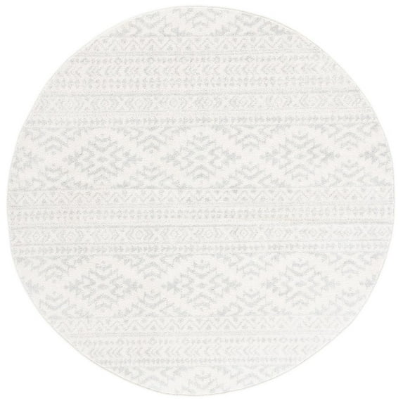 SAFAVIEH Tulum Lakisha Distressed Southwestern Area Rug, 5' x 5' Round, Ivory/Light Grey