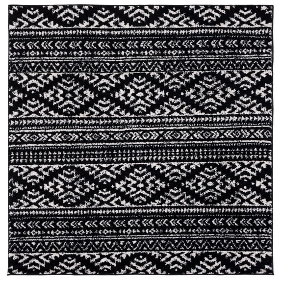 SAFAVIEH Tulum Lakisha Distressed Southwestern Area Rug, 5' x 5' Square, Black/Ivory