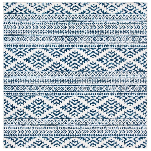 SAFAVIEH Tulum Lakisha Distressed Southwestern Area Rug, 5' x 5' Square, Ivory/Navy