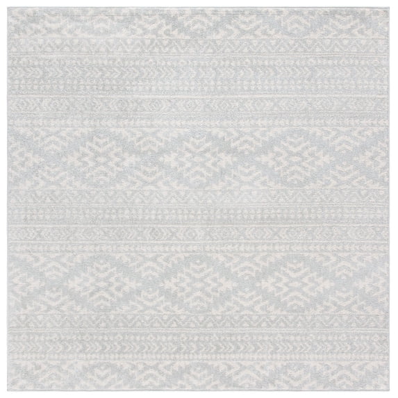 SAFAVIEH Tulum Lakisha Distressed Southwestern Area Rug, 5' x 5' Square, Light Grey/Ivory
