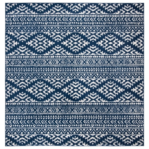 SAFAVIEH Tulum Lakisha Distressed Southwestern Area Rug, 5' x 5' Square, Navy/Ivory