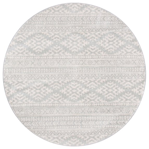 SAFAVIEH Tulum Lakisha Distressed Southwestern Area Rug, 6'7" x 6'7" Round, Light Grey/Ivory