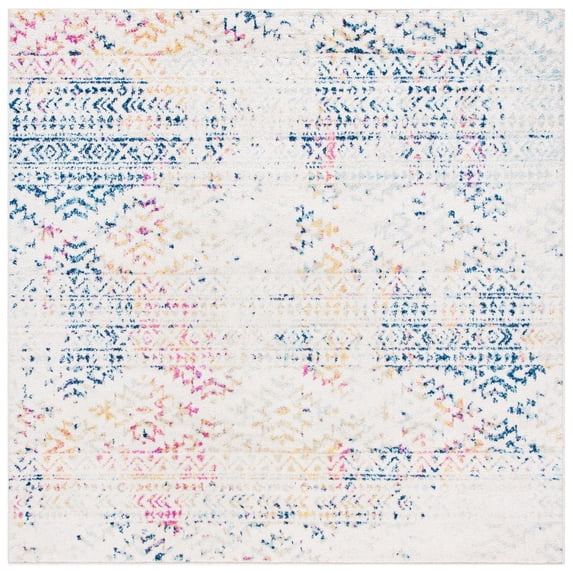 SAFAVIEH Tulum Lakisha Distressed Southwestern Area Rug, 6'7" x 6'7" Square, Ivory/Blue