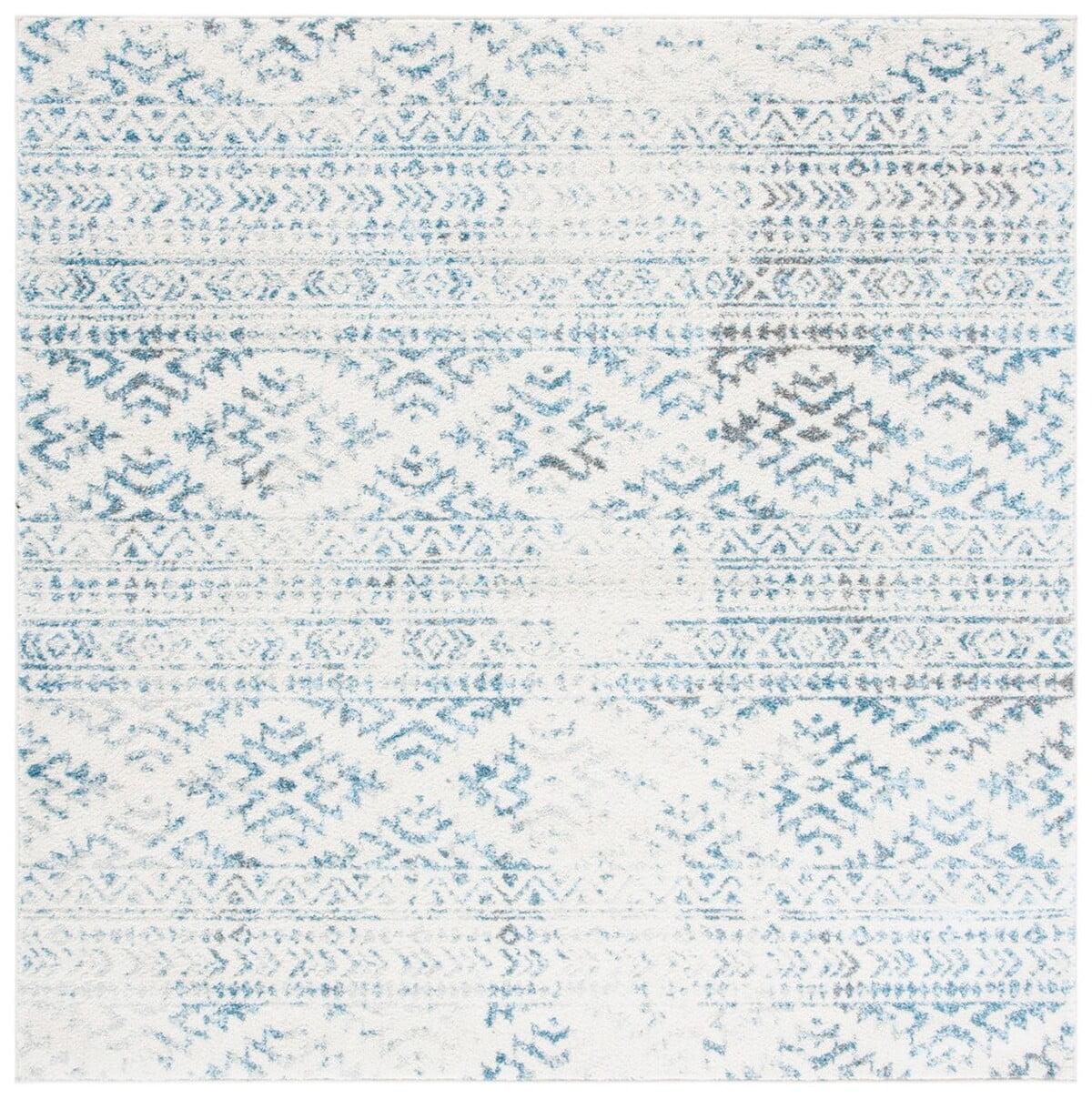 SAFAVIEH Tulum Lakisha Distressed Southwestern Area Rug, 6'7" x 6'7" Square, Ivory/Turquoise