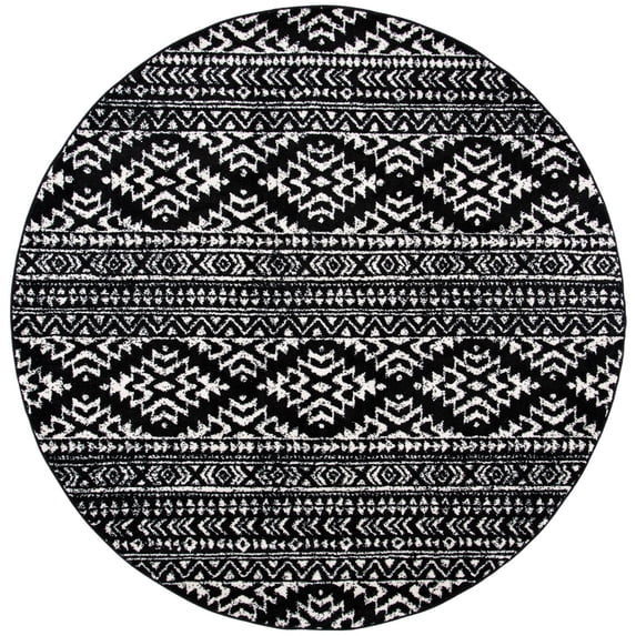 SAFAVIEH Tulum Lakisha Distressed Southwestern Area Rug, 8' x 8' Round, Black/Ivory
