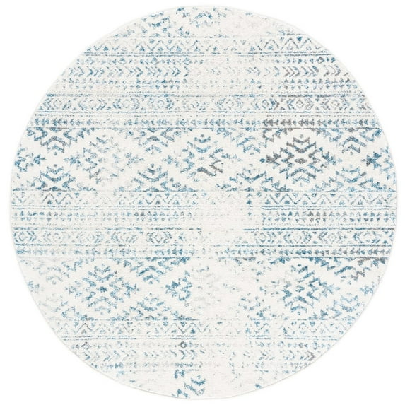 SAFAVIEH Tulum Lakisha Distressed Southwestern Area Rug, 8' x 8' Round, Ivory/Turquoise