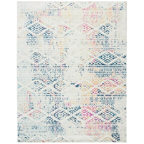 SAFAVIEH Tulum Lakisha Distressed Southwestern Area Rug, 9' x 12', Ivory/Blue