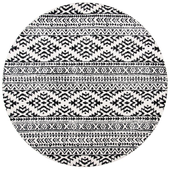 SAFAVIEH Tulum Lakisha Distressed Southwestern Area Rug, 9' x 9' Round, Ivory/Black