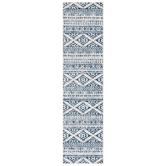 SAFAVIEH Tulum Lakisha Distressed Southwestern Runner, 2' x 19', Ivory/Navy