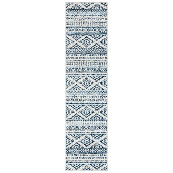 SAFAVIEH Tulum Lakisha Distressed Southwestern Runner, 2' x 21', Ivory/Navy