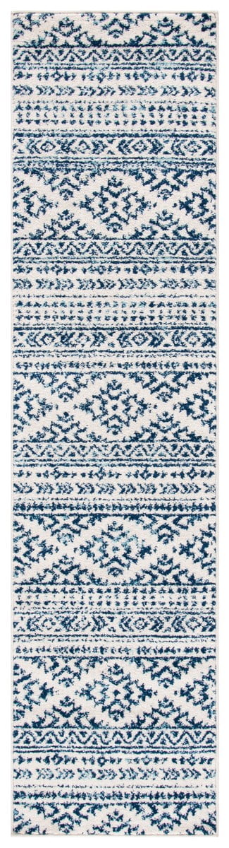 Ivory and Navy Synthetic Reversible Runner Rug