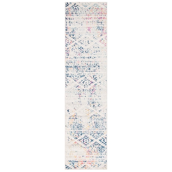 SAFAVIEH Tulum Lakisha Distressed Southwestern Runner, 2' x 8', Ivory/Blue