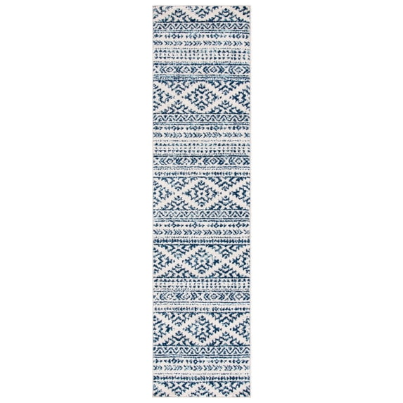 SAFAVIEH Tulum Lakisha Distressed Southwestern Runner, 2' x 9', Ivory/Navy
