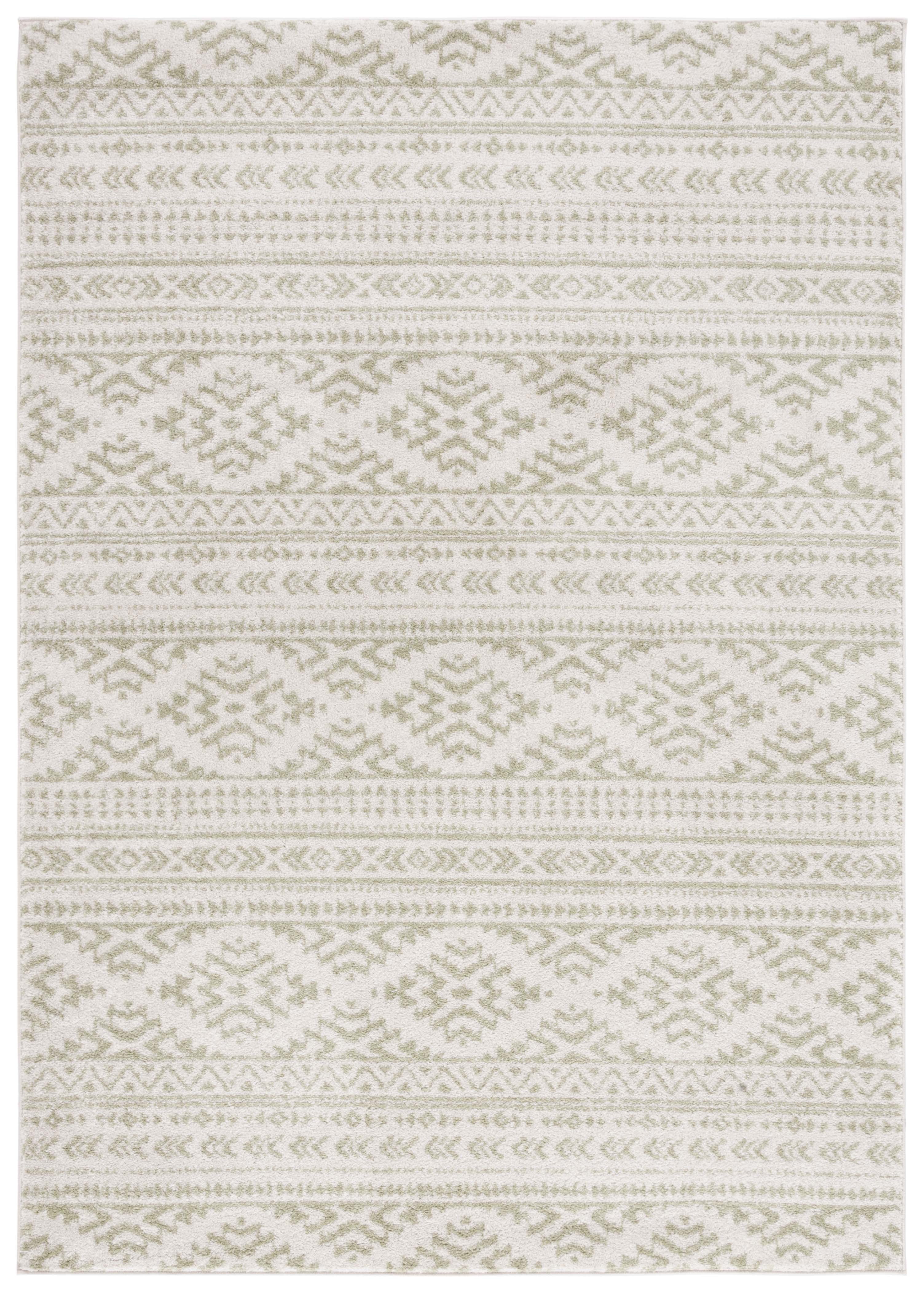 Ivory and Sage Synthetic Hand-knotted Round Area Rug